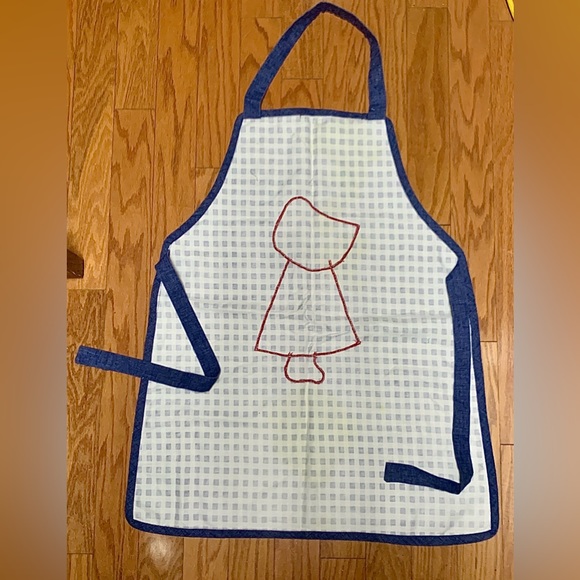 1970s Vintage Contrasting Fabric Pattern Young Bonnet Girl Kitchen Apron - Picture 7 of 8